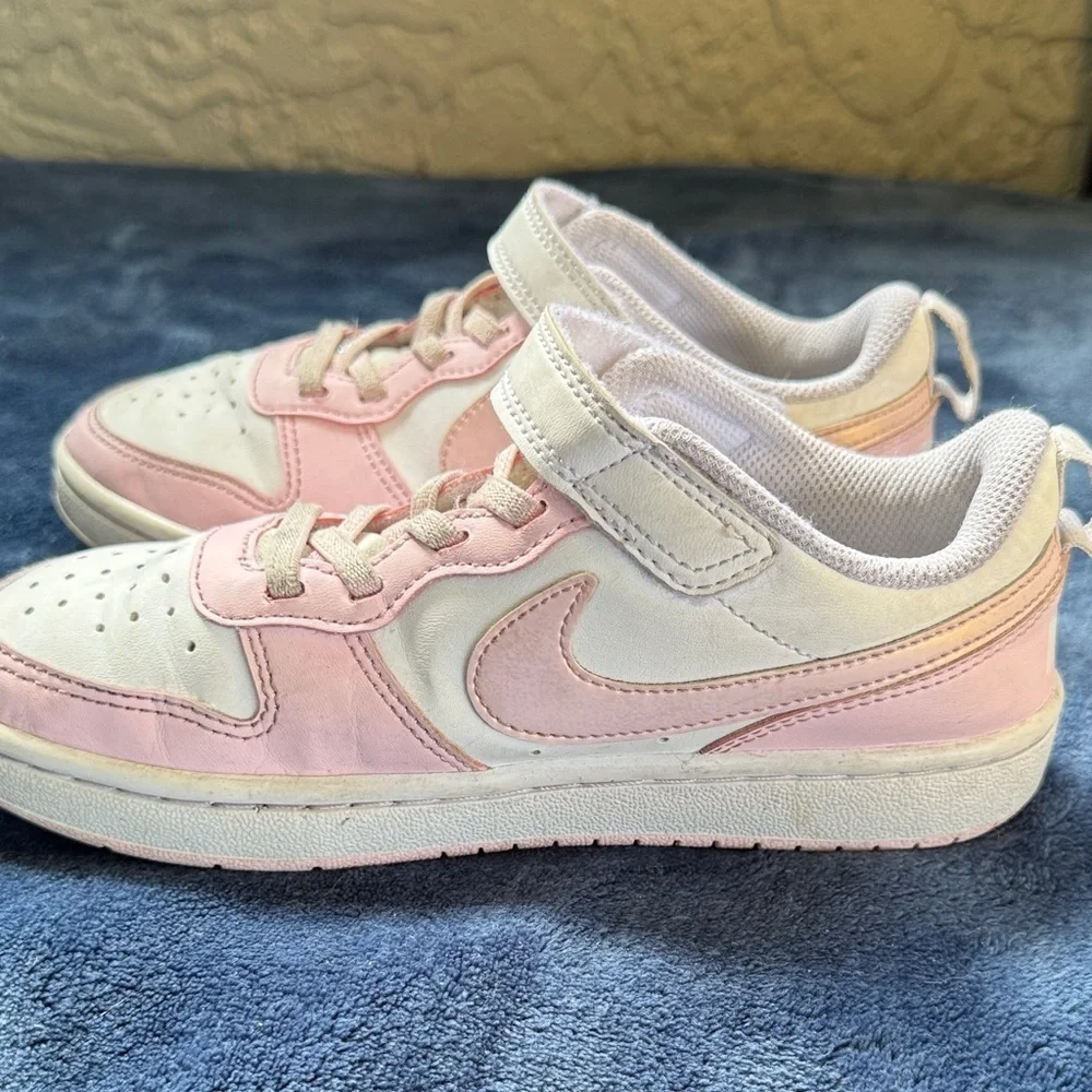 Nike Court Borough Low Pink Recraft Kids Sneakers Size 1 Shoes Strap Adjustable